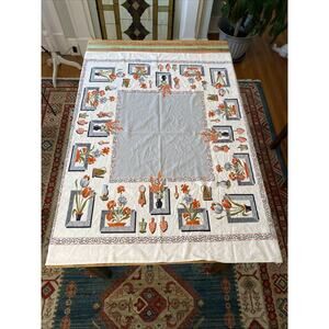Vintage Cotton Tablecloth Floral 1960s 43X 48 Square Cottage Retro Farm Kitsh